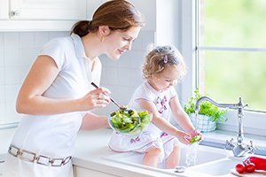 Mom and daughter preparing