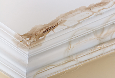 Ceiling with water leak stain