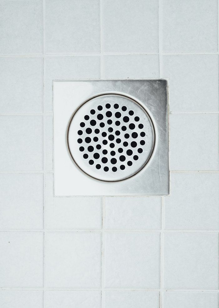 shower floor drain in a bathroom